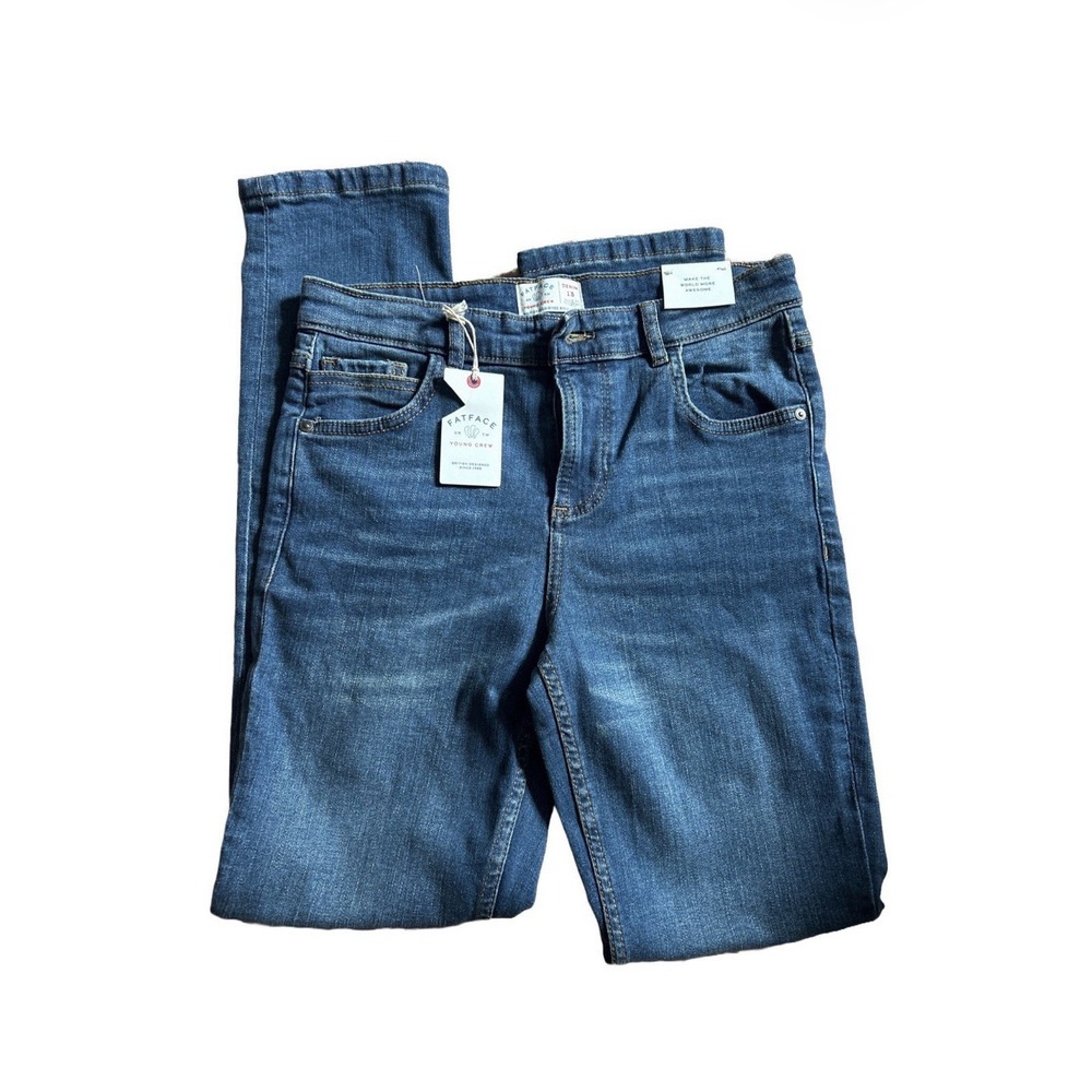 FAT FACE Young Crew Jeans 13 Blue Girls Denim Straight Cotton Blend Logo